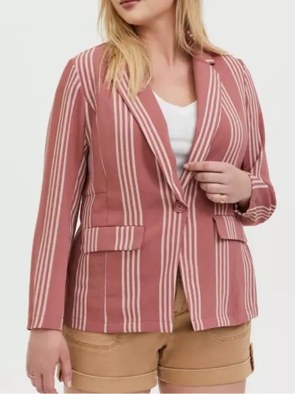 Torrid Boyfriend Blazer Dusty Pink and White Stripes Size 3X / 24 NWT Pockets